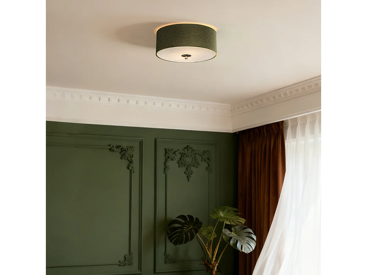 Plafonnier rustique vert 30 cm - Drum Jute