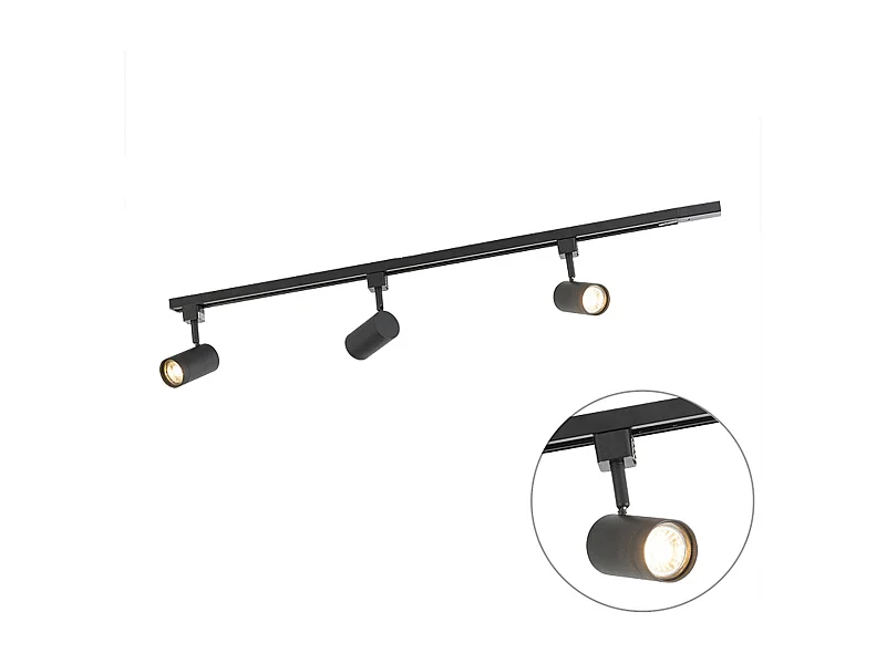Système de rails d'éclairage intelligent noir avec 3 WiFi GU10 1 phase - Iconic Jeana