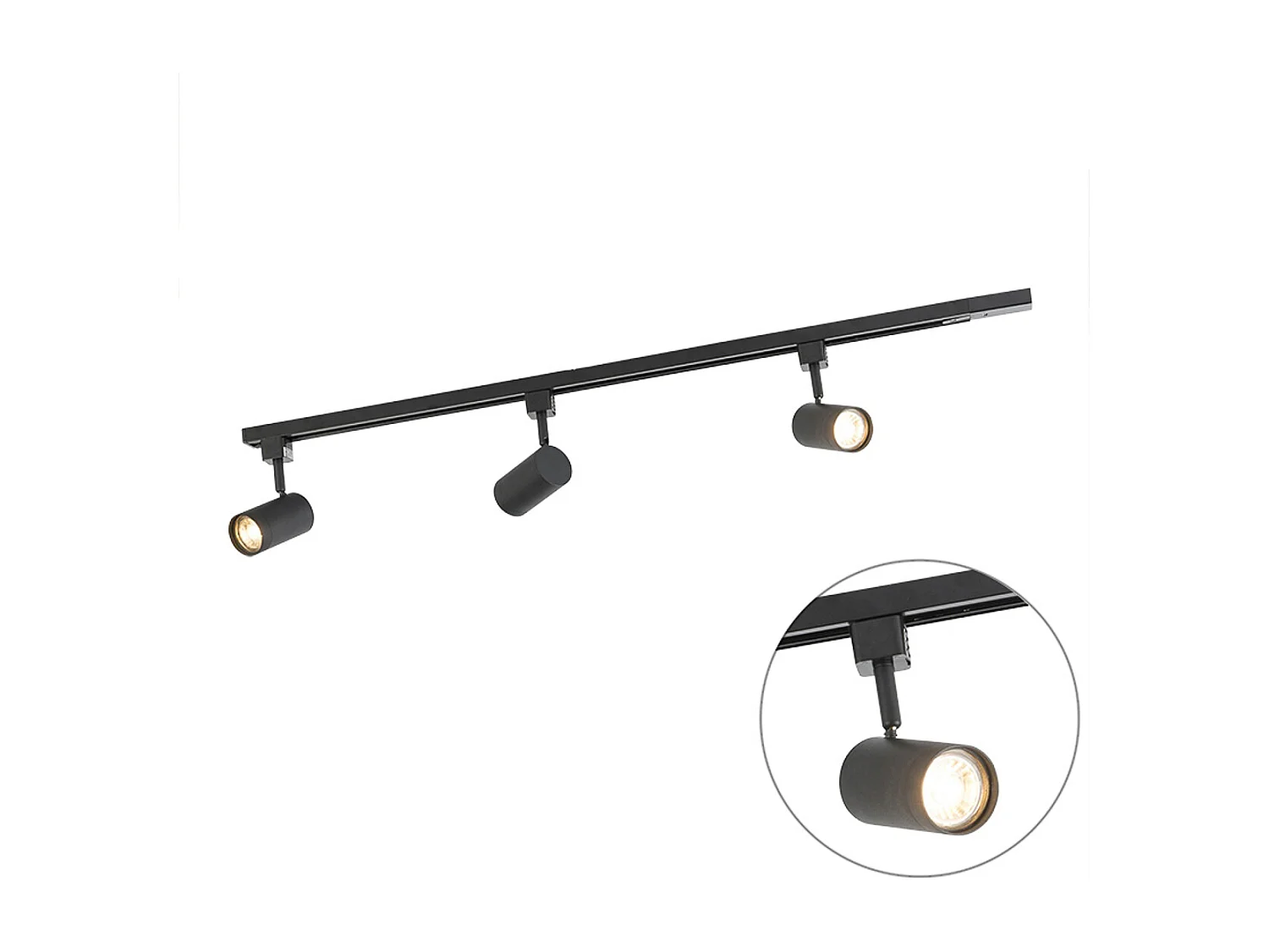 Système de rails d'éclairage intelligent noir avec 3 WiFi GU10 1 phase - Iconic Jeana