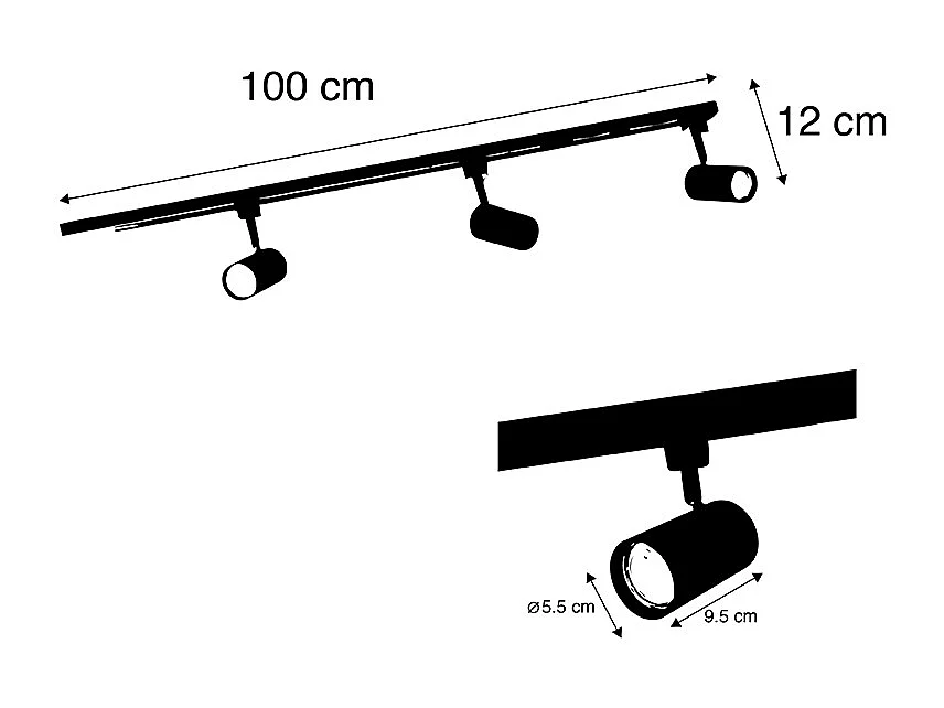 Système de rails d'éclairage intelligent noir avec 3 WiFi GU10 1 phase - Iconic Jeana