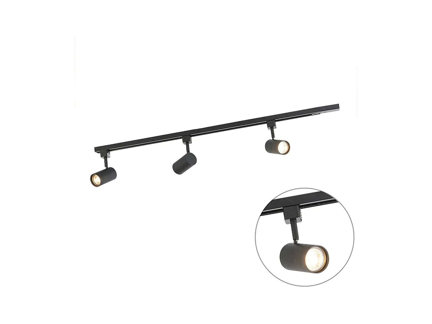 Système sur rail intelligent noir avec 3 GU10 WiFi monophasé - Jeana