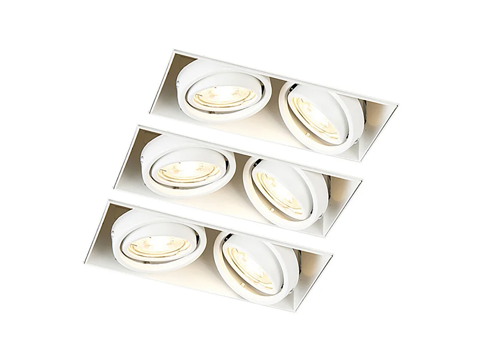 Ensemble de 3 spots encastrés blancs GU10 orientables sans bordure 2 lumières - Oneon