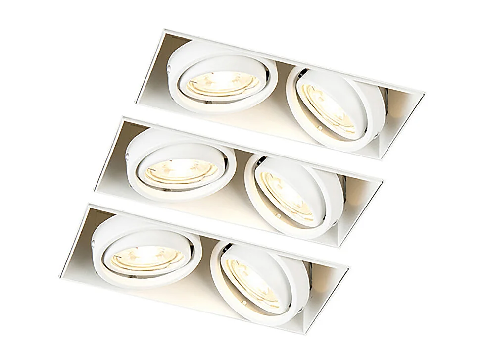 Ensemble de 3 spots encastrés blancs GU10 orientables sans bordure 2 lumières - Oneon