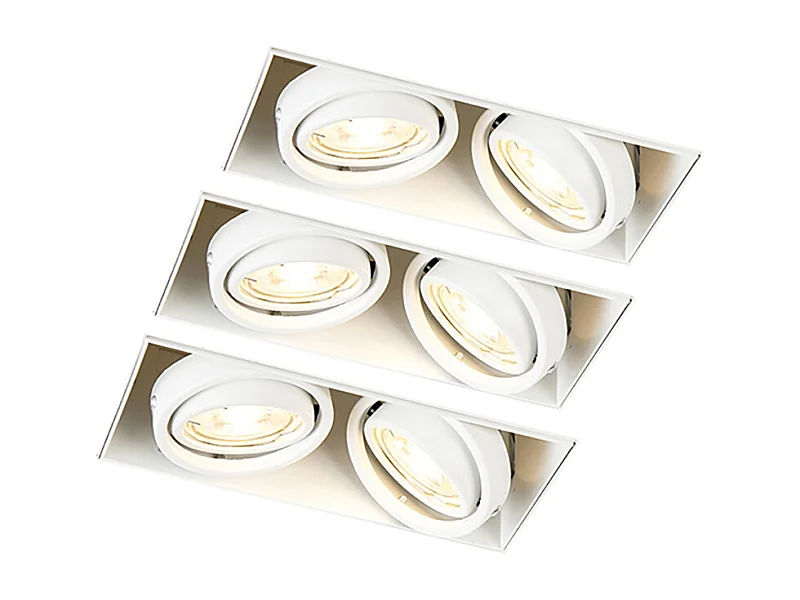 Ensemble de 3 spots encastrés blancs GU10 orientables sans bordure 2 lumières - Oneon