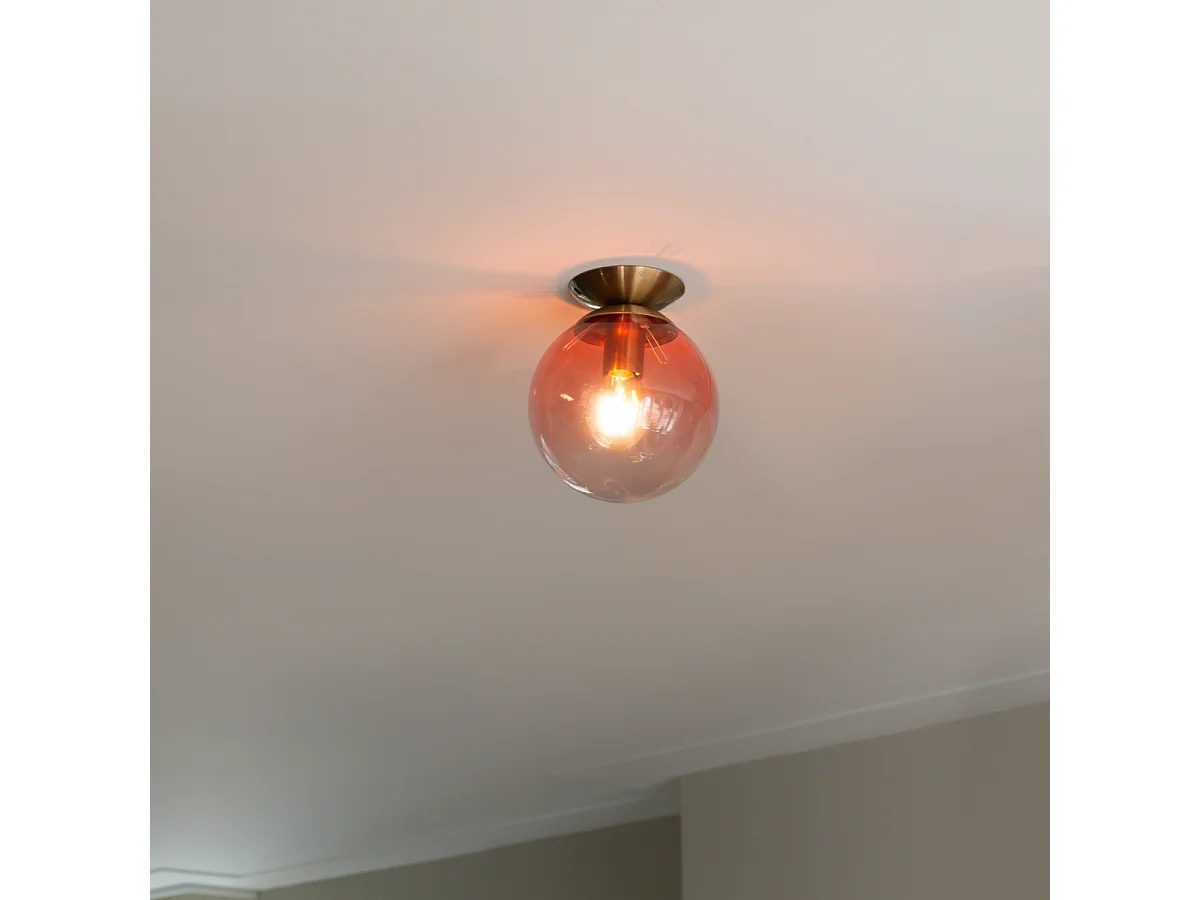 Plafonnier Art Déco en laiton avec verre rose - Pallon