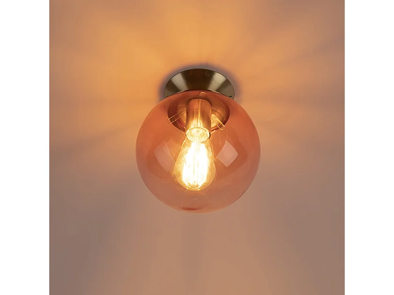 Plafonnier Art Déco en laiton avec verre rose - Pallon