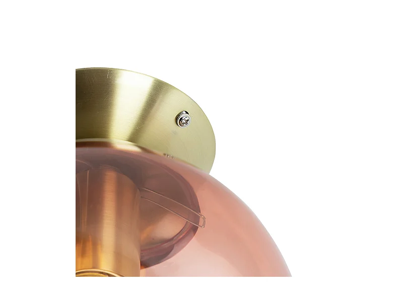 Plafonnier Art Déco en laiton avec verre rose - Pallon