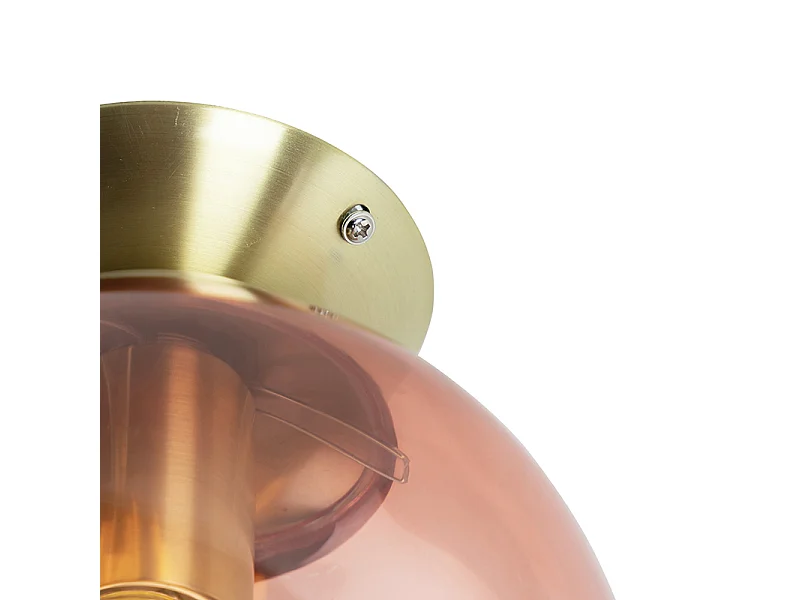 Plafonnier Art Déco en laiton avec verre rose - Pallon