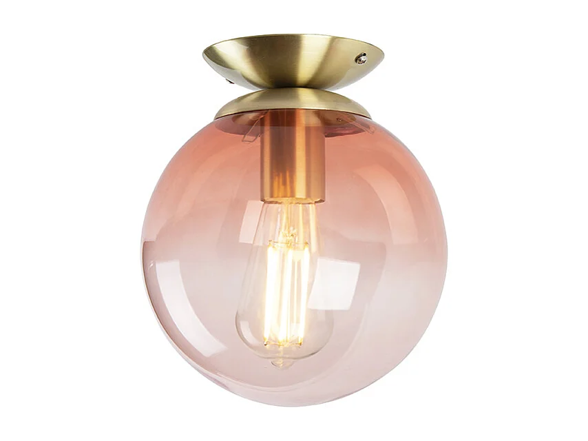 Plafonnier Art Déco en laiton avec verre rose - Pallon