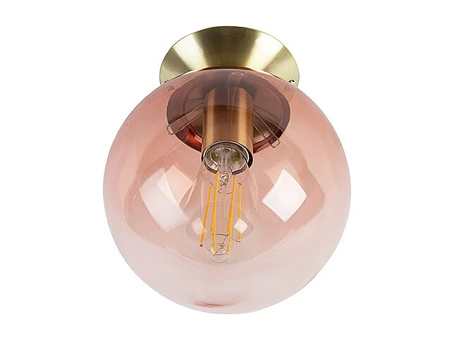 Plafonnier Art Déco en laiton avec verre rose - Pallon
