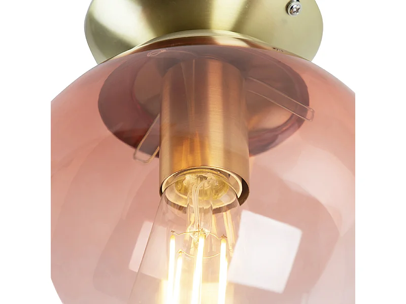 Plafonnier Art Déco en laiton avec verre rose - Pallon