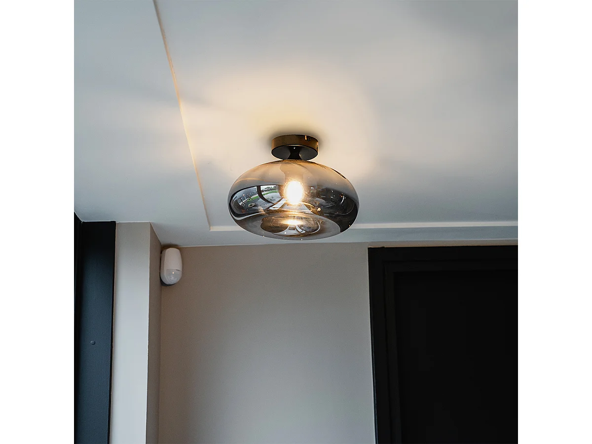 Plafonnier Art Déco noir avec verre fumé - Busa