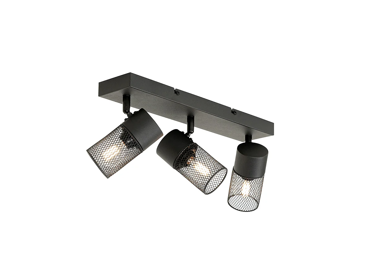 Spot de plafond industriel noir 3 lumières orientables - Jim