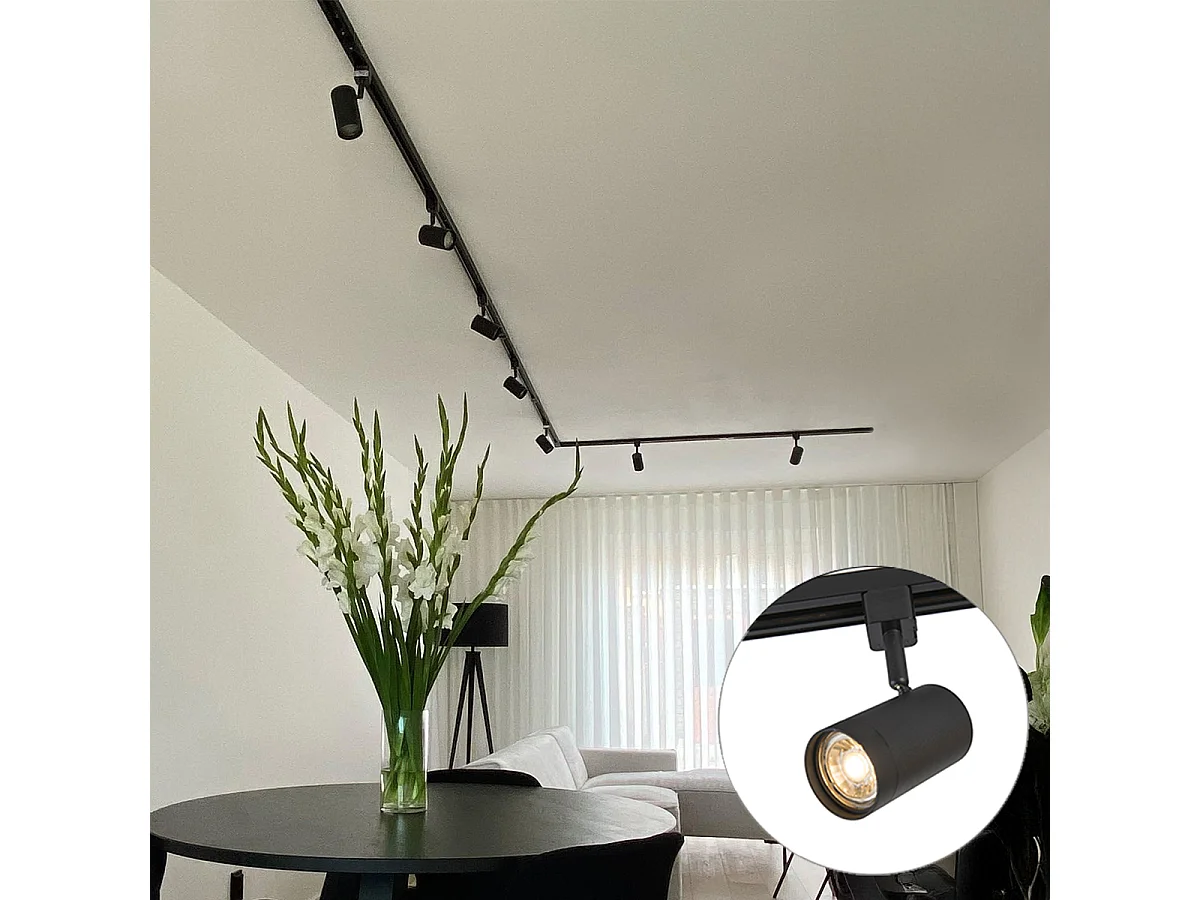 Système sur rail moderne monophasé avec 10 spots noirs - Jeana