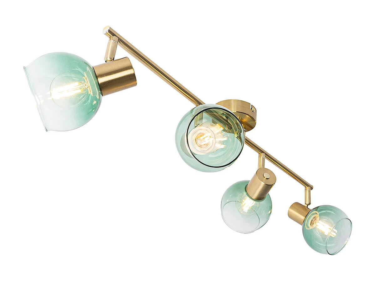 Spot Art Déco or avec verre vert 4 lumières - Vidro