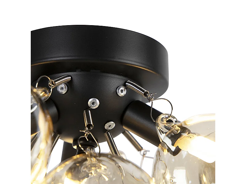 Plafonnier design noir avec verre ambre 3 lumières - Uvas