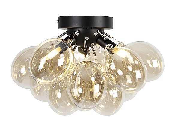 Plafonnier design noir avec verre ambré 3 lumières - Uvas