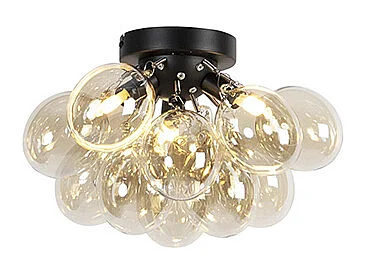 Plafonnier design noir avec verre ambré 3 lumières - Uvas