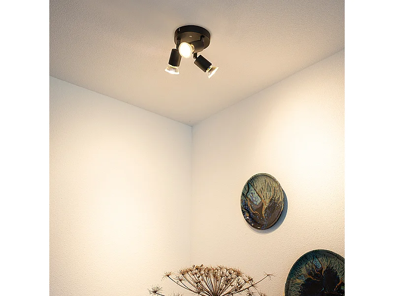 Spot industriel noir inclinable rond 3 lumières - Jeany