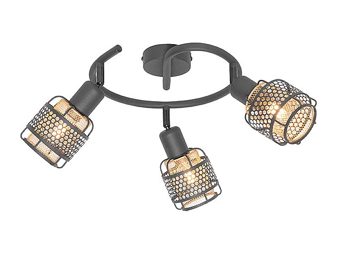 Plafonnier design noir doré 3 lumières rond - Noud