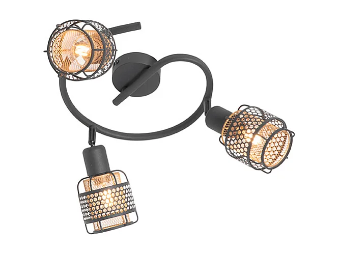 Plafonnier design noir avec or 3 lumières rond - Noud