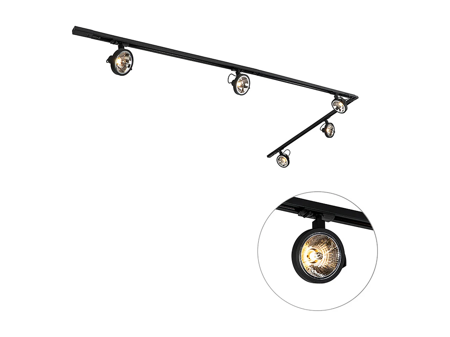 Système sur rail avec 5 spots noirs monophasé - Go