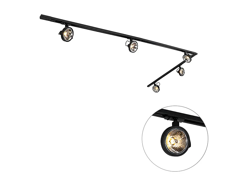 Système sur rail avec 5 spots noirs monophasé - Go