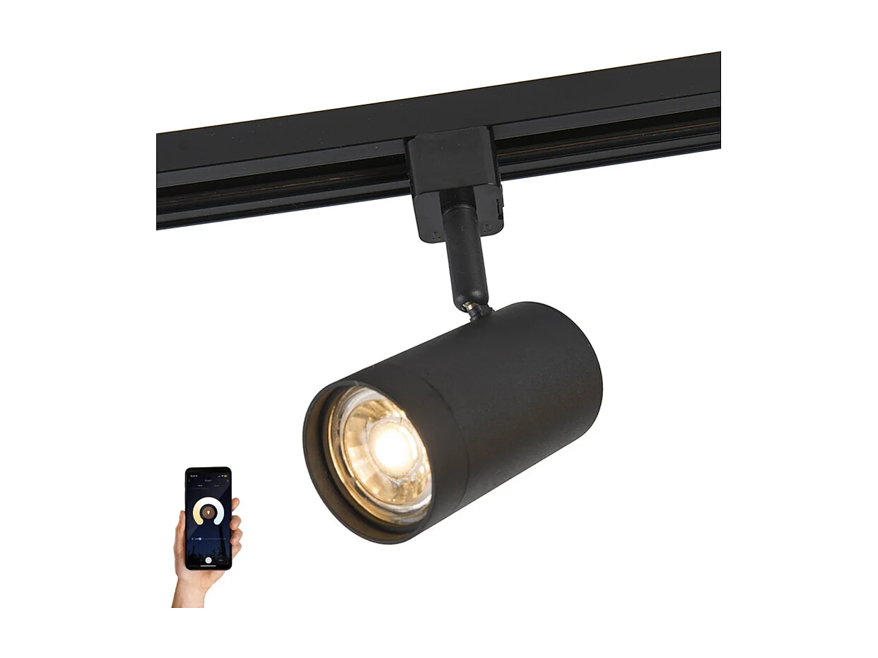 Spot sur rail intelligent noir monophasé avec Wifi GU10 - Iconic Jeana