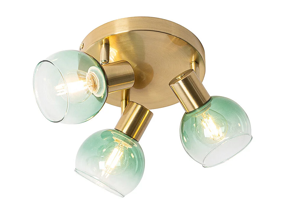 Plafonnier Art Déco or avec verre vert 3 lumières - Vidro