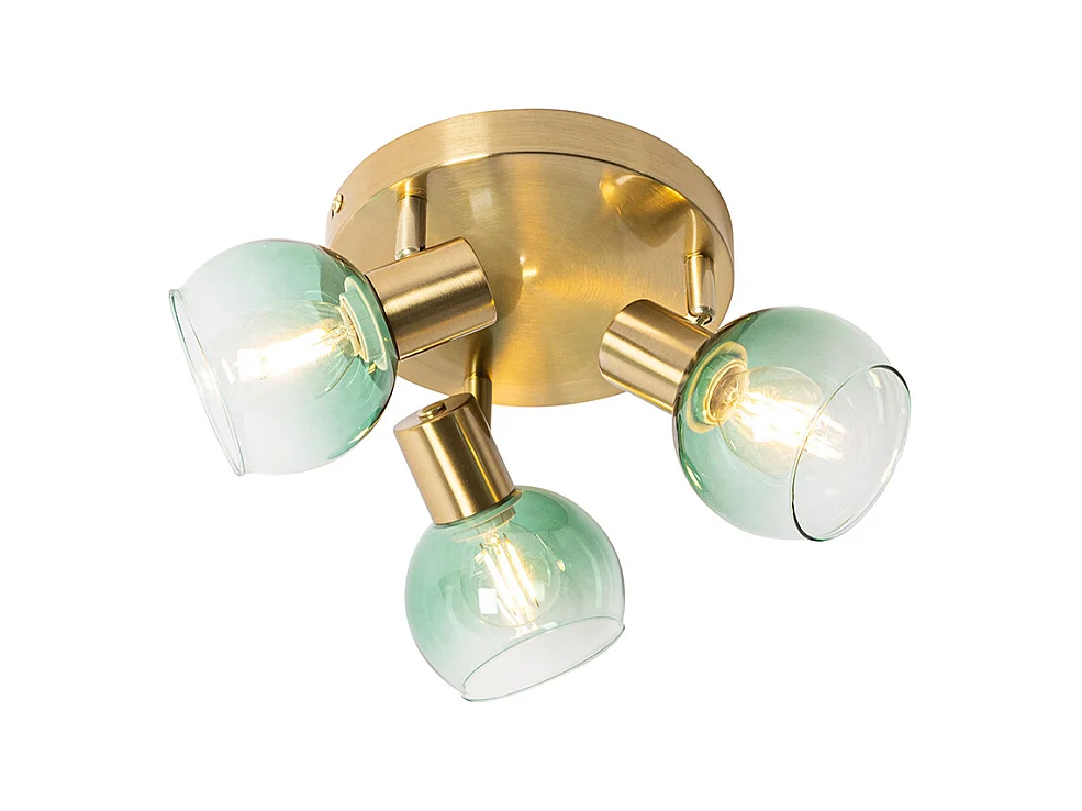 Plafonnier Art Déco or avec verre vert 3 lumières - Vidro