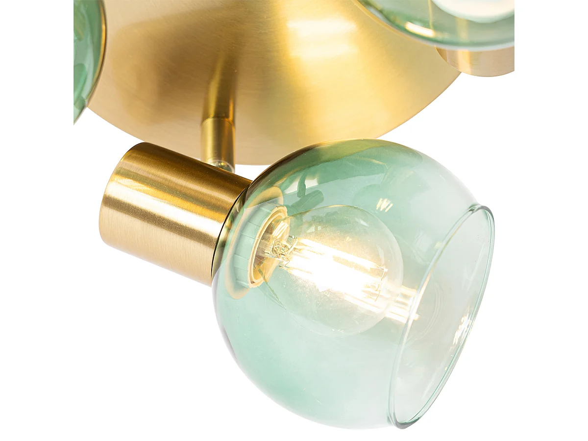 Plafonnier Art Déco doré avec verre vert 3 lumières - Vidro