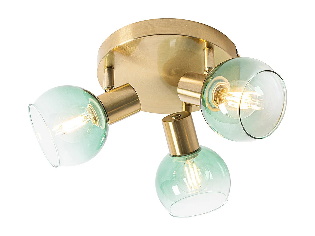 Plafonnier Art Déco doré avec verre vert 3 lumières - Vidro
