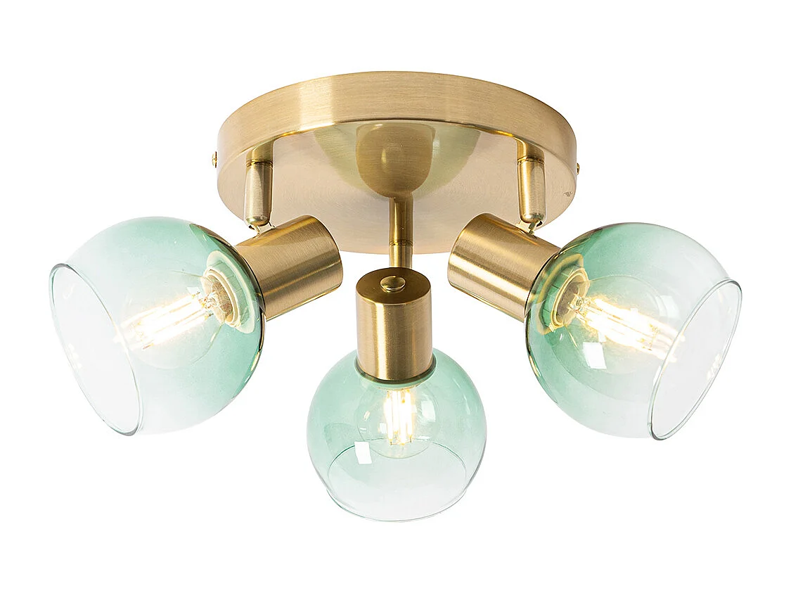 Plafonnier Art Déco doré avec verre vert 3 lumières - Vidro