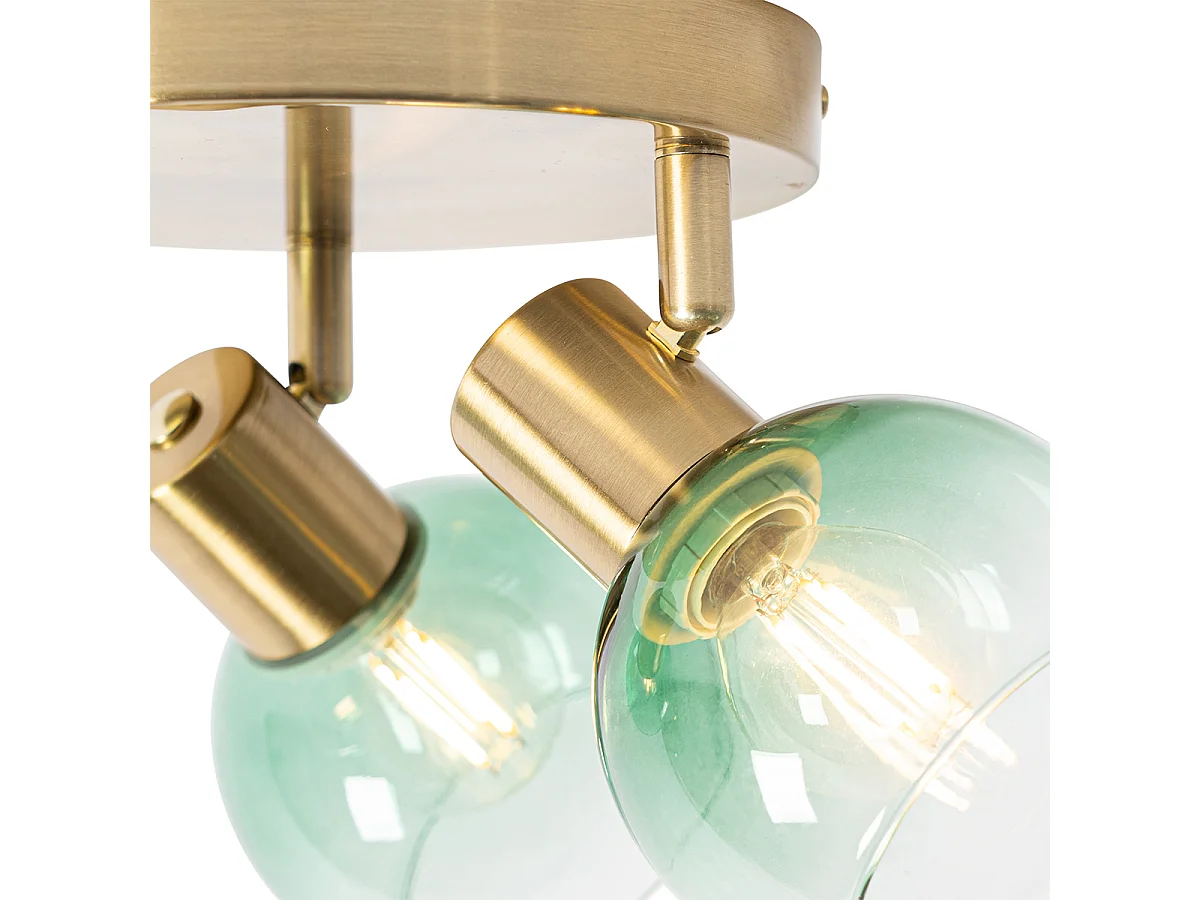 Plafonnier Art Déco doré avec verre vert 3 lumières - Vidro