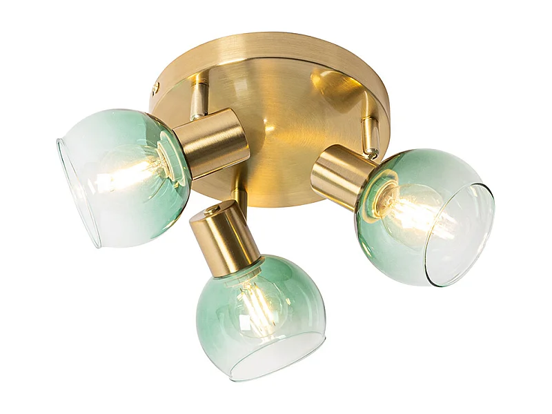 Plafonnier Art Déco doré avec verre vert 3 lumières - Vidro