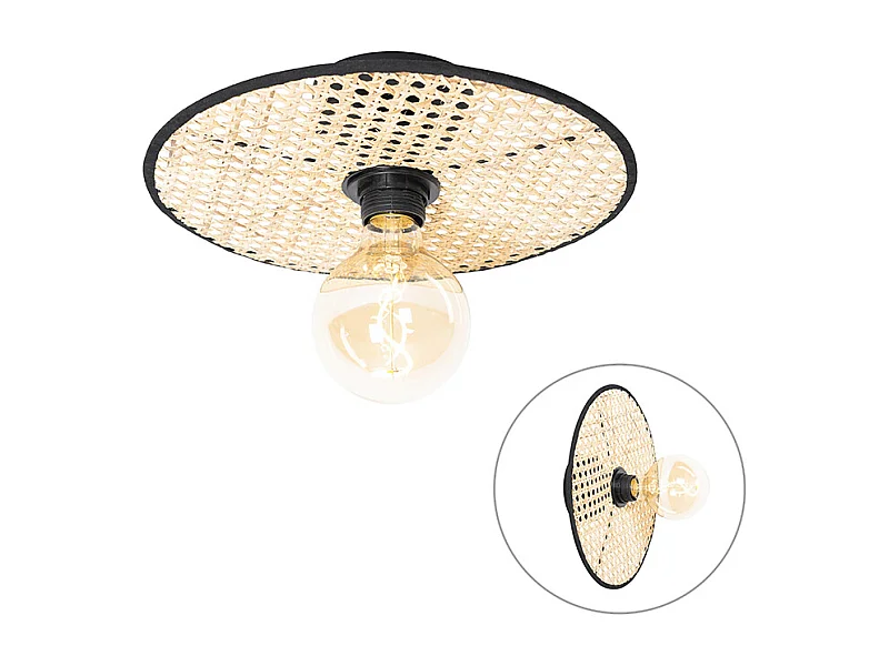 Plafonnier et applique Country noir avec rotin 35 cm - Kata