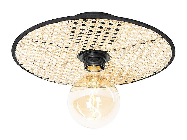 Plafonnier et applique Country noir avec rotin 35 cm - Kata