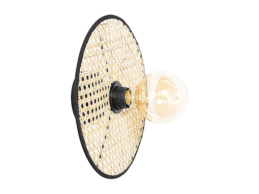 Plafonnier et applique Country noir avec rotin 35 cm - Kata