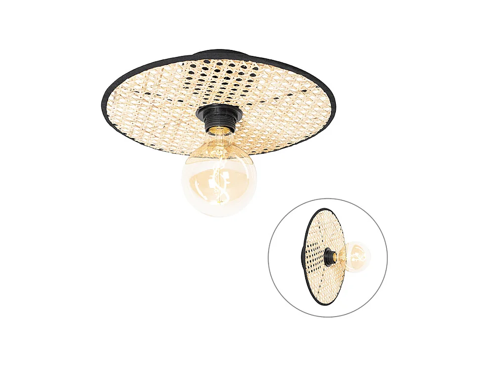 Plafonnier et applique Country noir avec rotin 35 cm - Kata