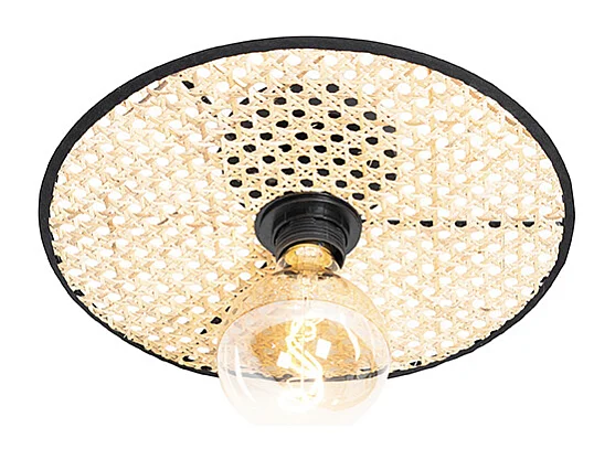 Plafonnier et applique rustique noir avec rotin 30 cm - Kata