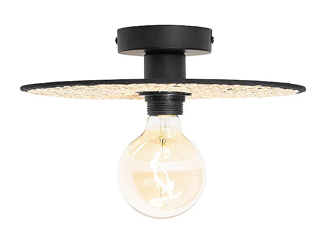 Plafonnier et applique rustique noir avec rotin 30 cm - Kata