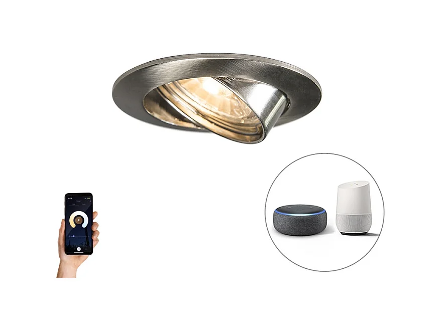 Spot encastrable intelligent acier Incl. WiFi GU10 inclinable - Edu