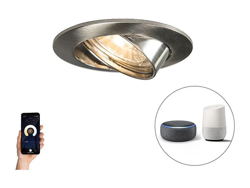 Spot encastrable intelligent acier Incl. WiFi GU10 inclinable - Edu