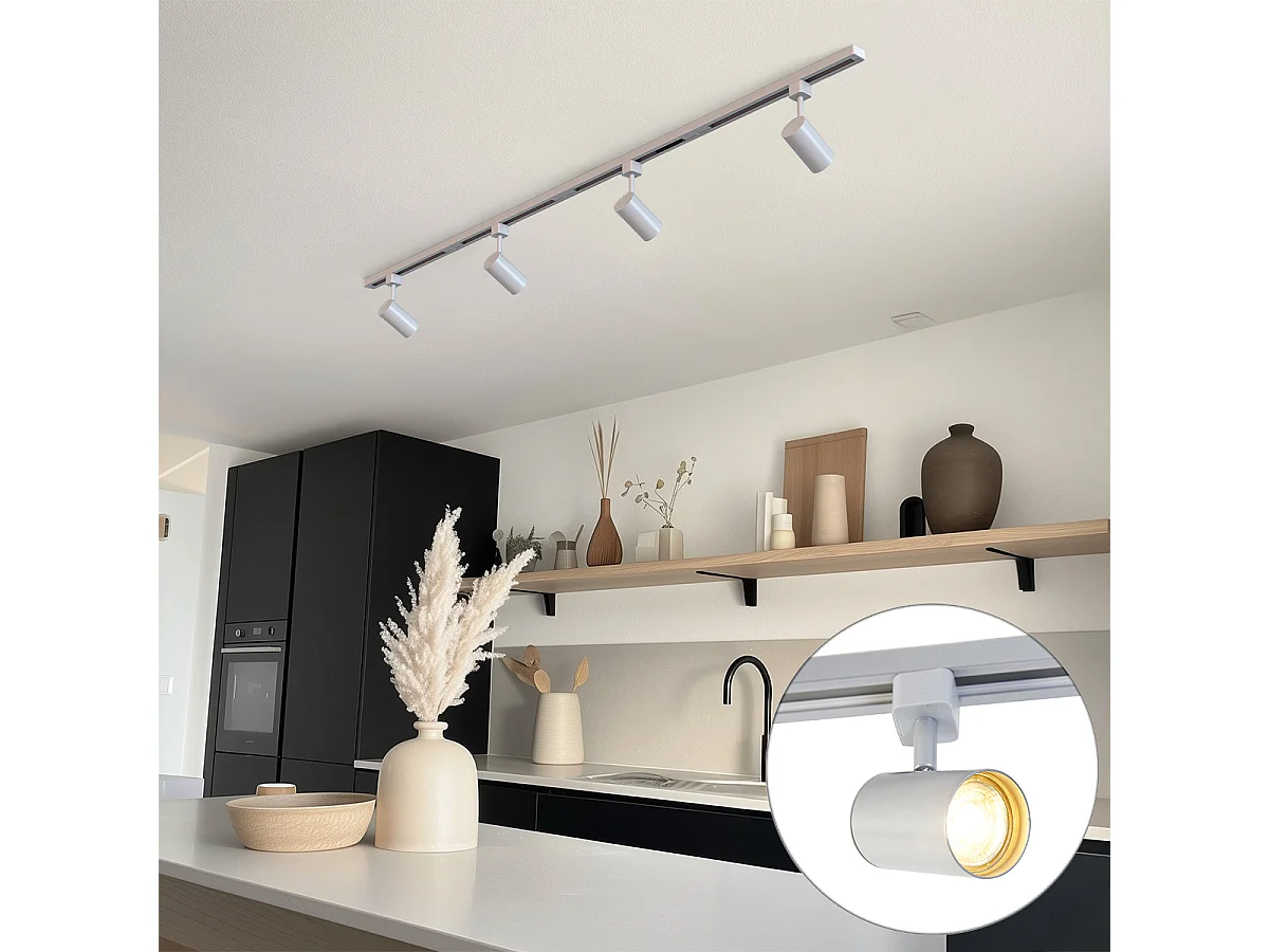 Système sur rail moderne argent 4 lumières monophasé - Yade