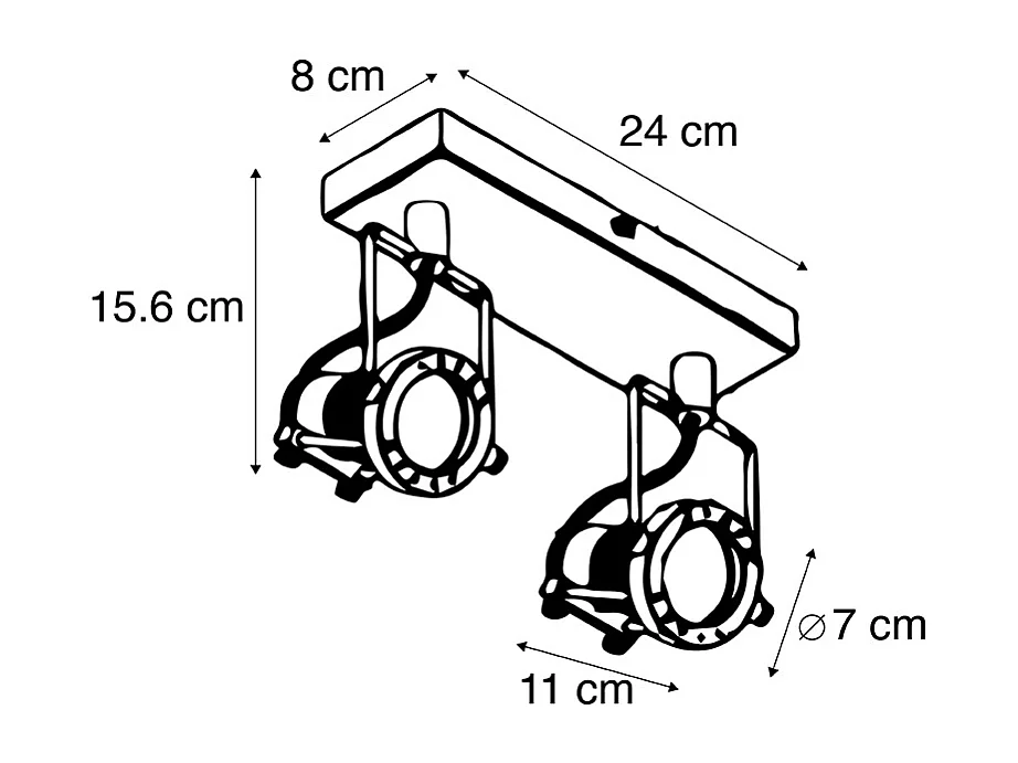 Spot industriel noir 2 lumières - Suplux
