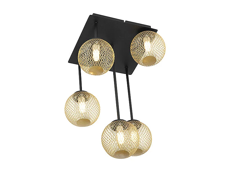 Plafonnier moderne noir avec or 5 lumières - Athènes Wire