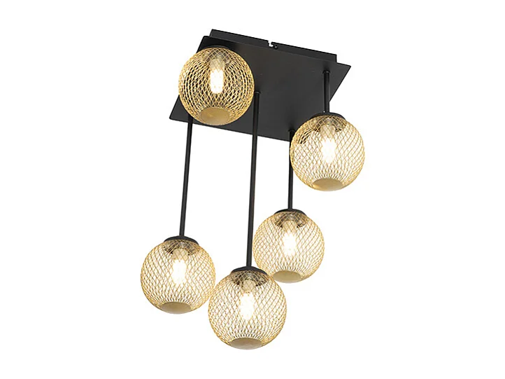 Plafonnier moderne noir avec or 5 lumières - Athènes Wire