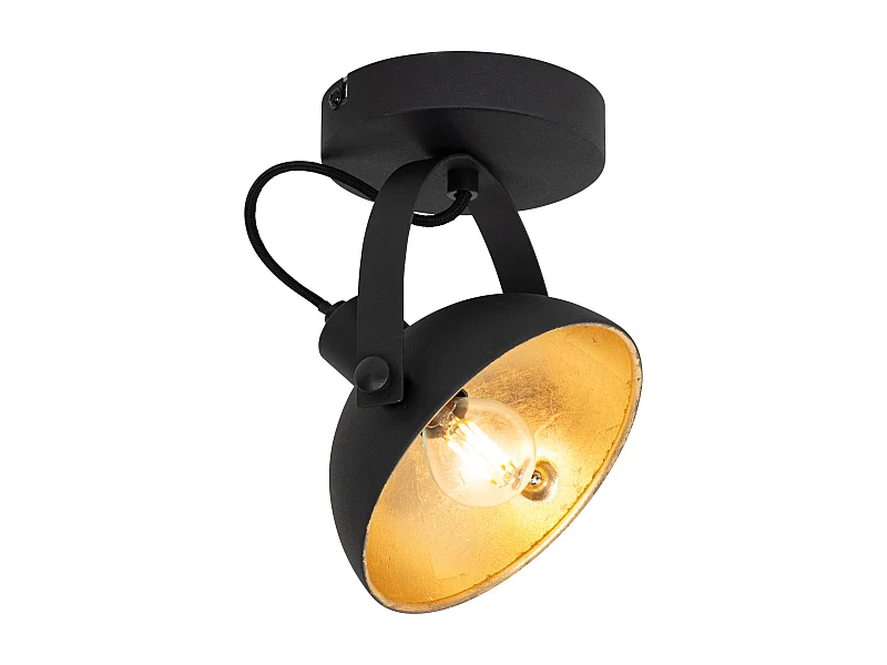 Plafonnier industriel noir et doré 15 cm orientable - Magnax