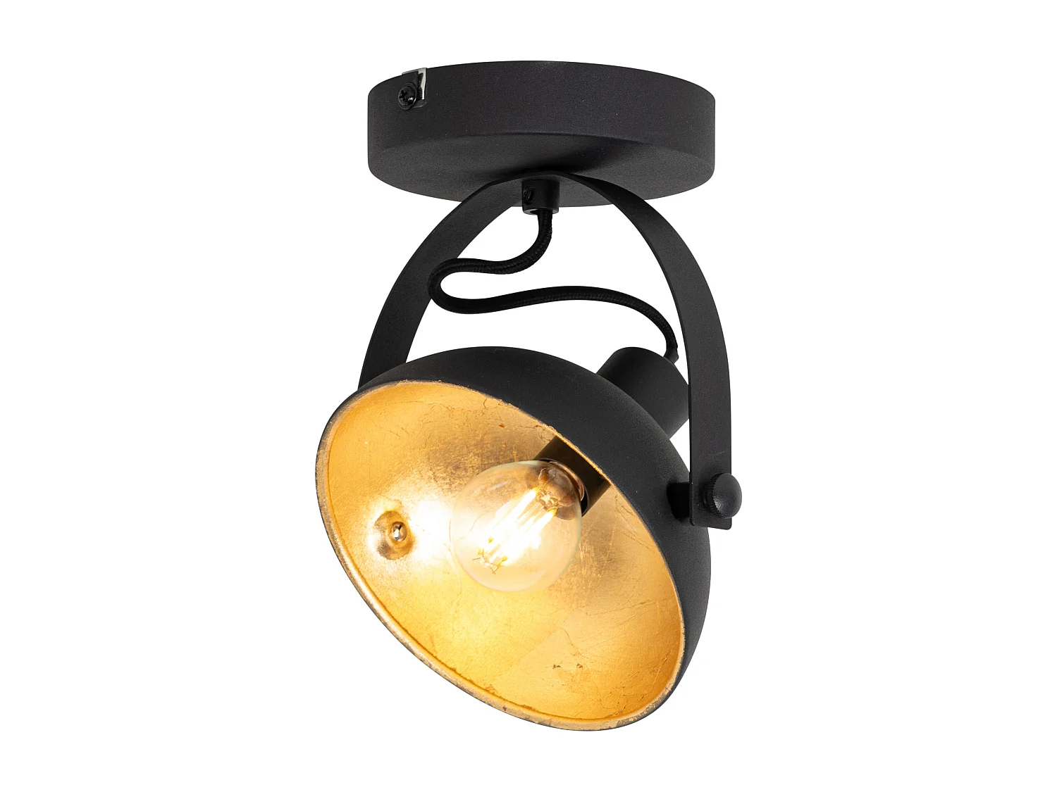 Plafonnier industriel noir et doré 15 cm orientable - Magnax