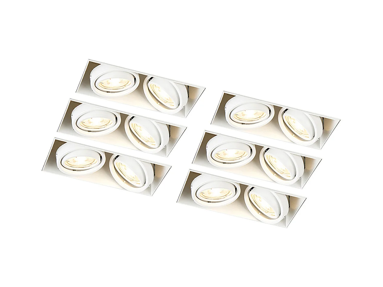 Ensemble de 6 spots encastrés blancs GU10 orientables sans bordure 2 lumières - Oneon